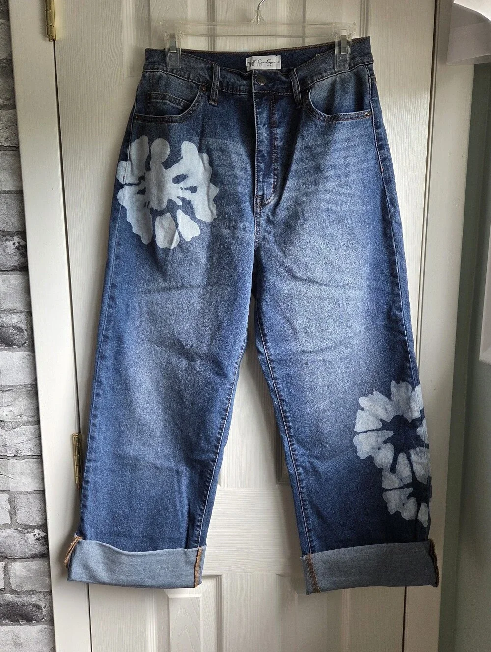 Jessica Simpson Blue Wide-Leg Floral Tie-Dye Jeans